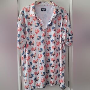 Mens WAGGLE Colorful Rooster Print Polo Shirt